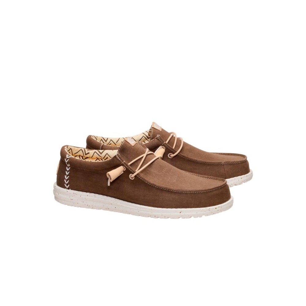 Zapatillas Lona Hey Dude Wally Strech Canvas Hombre Marron
