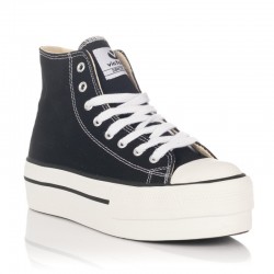 Zapatillas Lona Mujer Victoria Tribu Doble Botin Negro