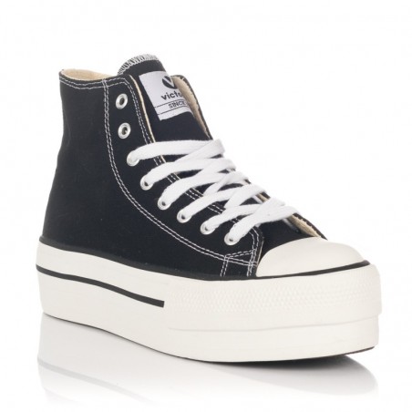 Zapatillas Lona Mujer Victoria Tribu Doble Botin Negro