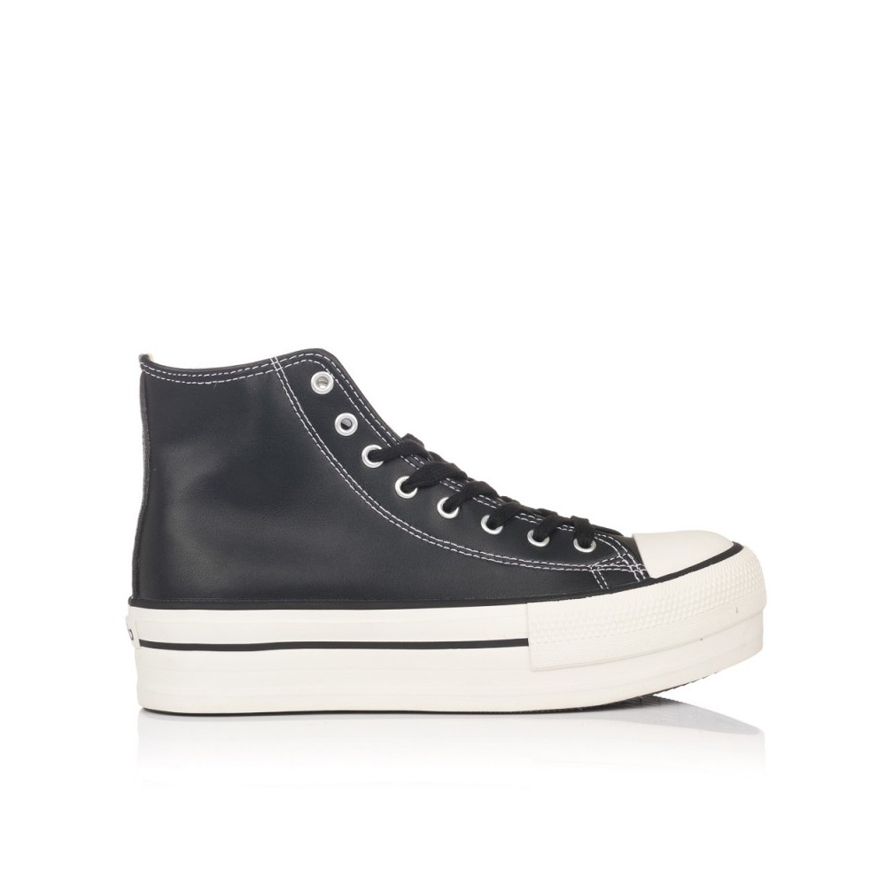 Botines Planos Mujer Victoria Tribu Doble Botín Efecto Piel Negro