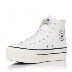Botines Planos Mujer Victoria Tribu Doble Botín Efecto Piel Blanco