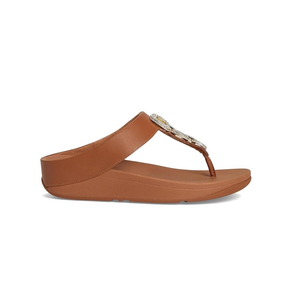 Sandalias Planas Mujer Fitflop Fino Crystal Cuero