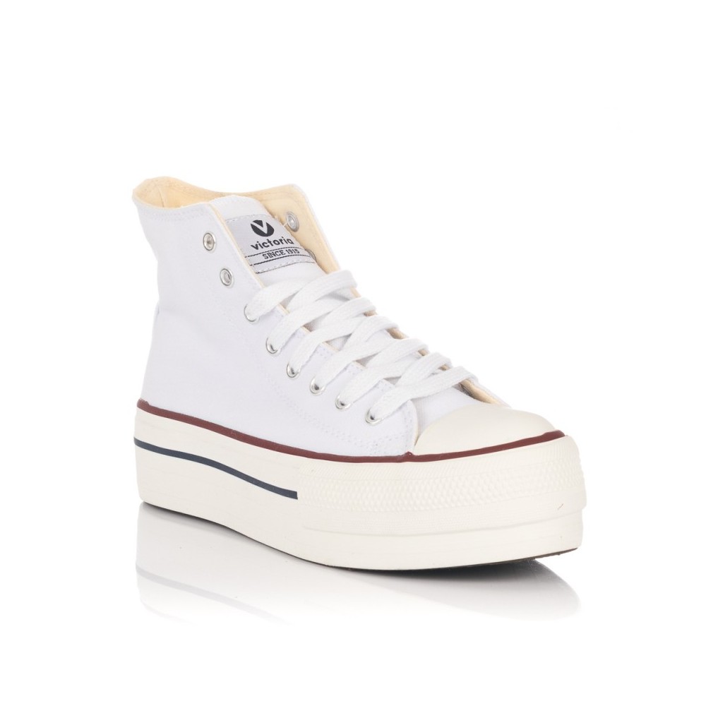 Zapatillas Lona Victoria Tribu Doble Botin Mujer Blanco