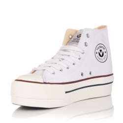 Zapatillas Lona Victoria Tribu Doble Botin Mujer Blanco