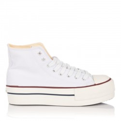 Zapatillas Lona Victoria Tribu Doble Botin Mujer Blanco